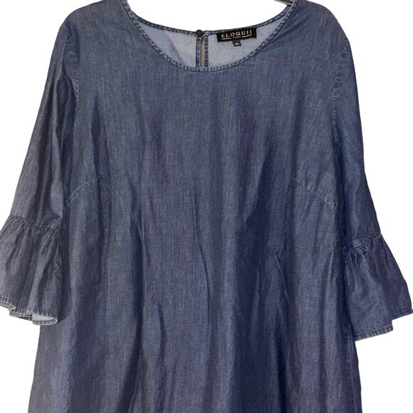 Eloquii Chambray Womens Size 18 Denim Shift Dress Bell Sleeves Cotton - Picture 2 of 9